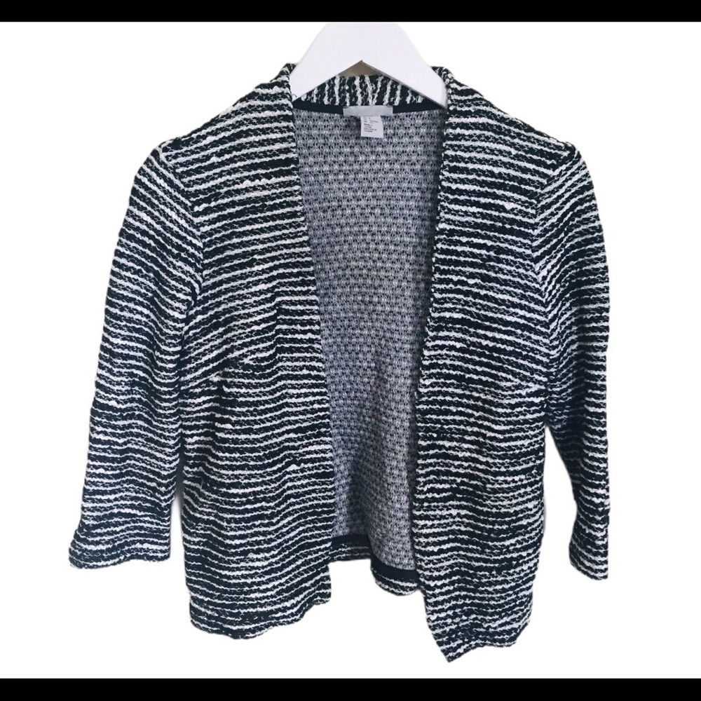 H&M Black Textured Tweed Cropped Blazer Academia Preppy Small - Picture 5 of 11